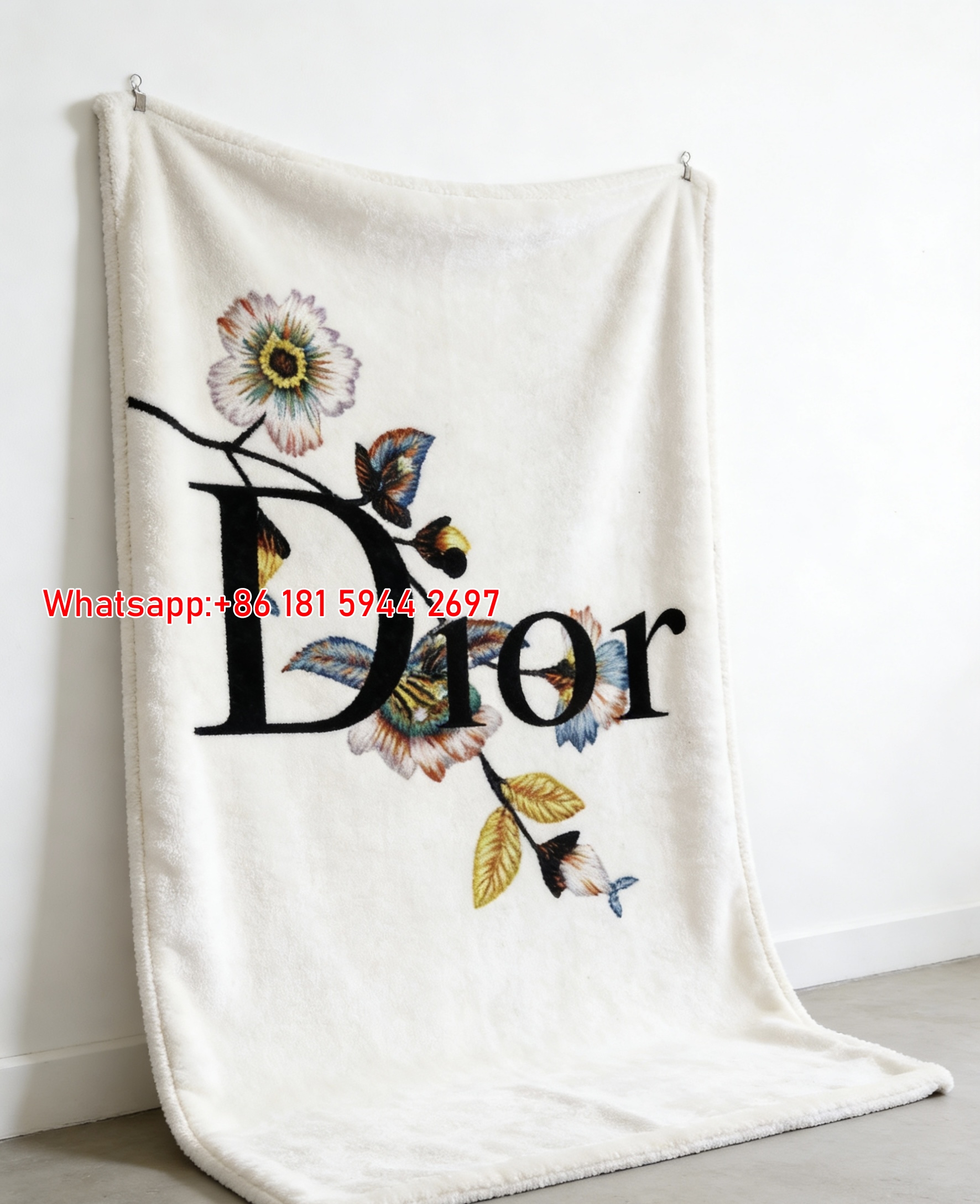 Embroidered Floral Dior Flannel Sofa Throw Blanket D002